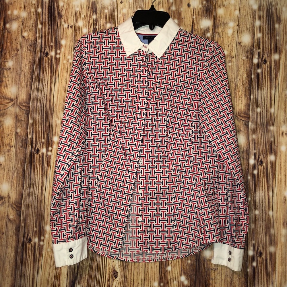 Tommy Hilfiger Navy Blue & Red Name Brand Pattern